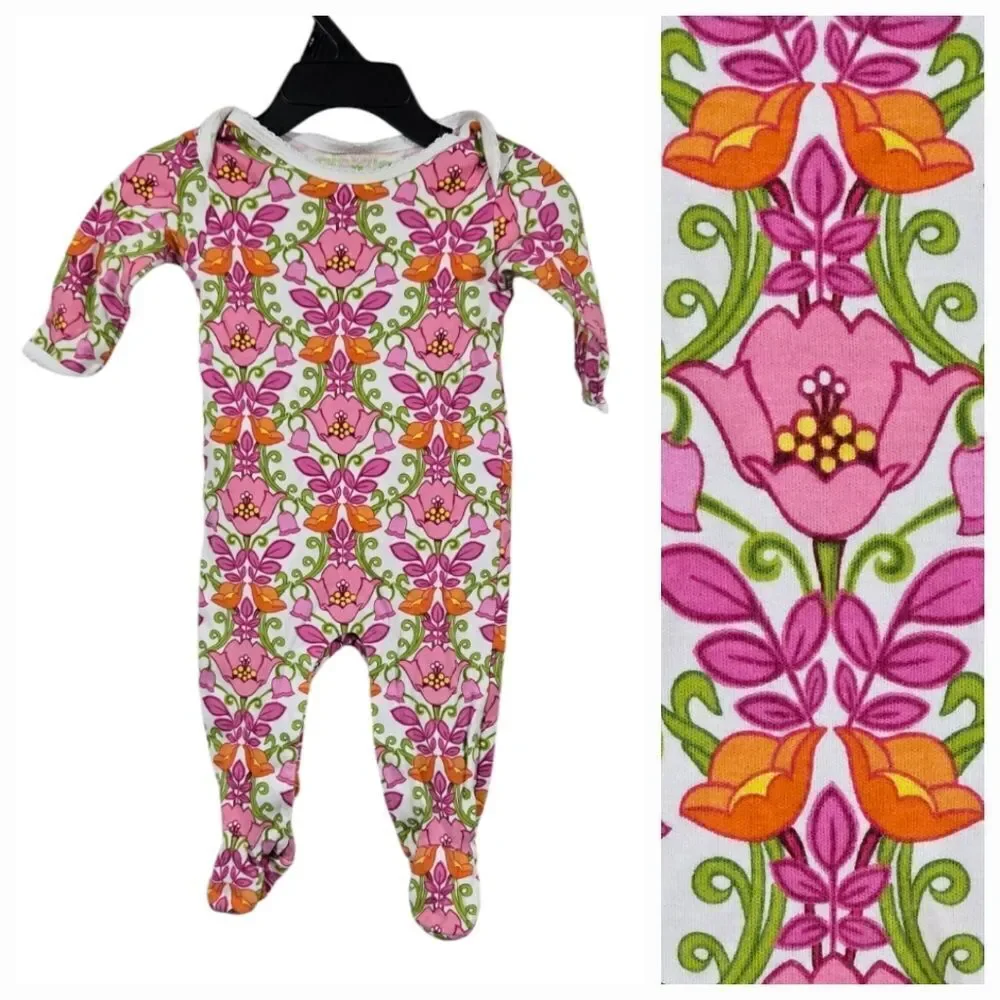 Vera Bradley Baby Footed Coverall Lilli Bell Pink Green Floral Pajama Onesie
